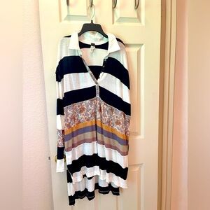 We The Free Striped Button Down Shirt - Black, White, Gold